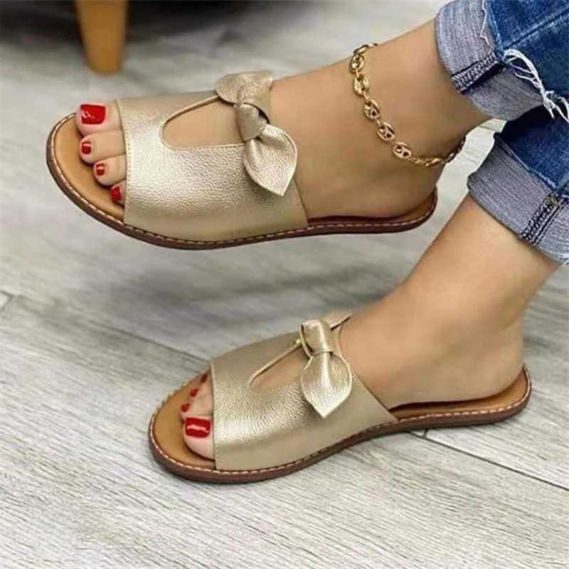 Summer Women Sandals Fashion Bow Female Slippers Plus Size Casual Women Open Toe Shoes Anti-Slip Beach Shoes Womens Slippers Z250614