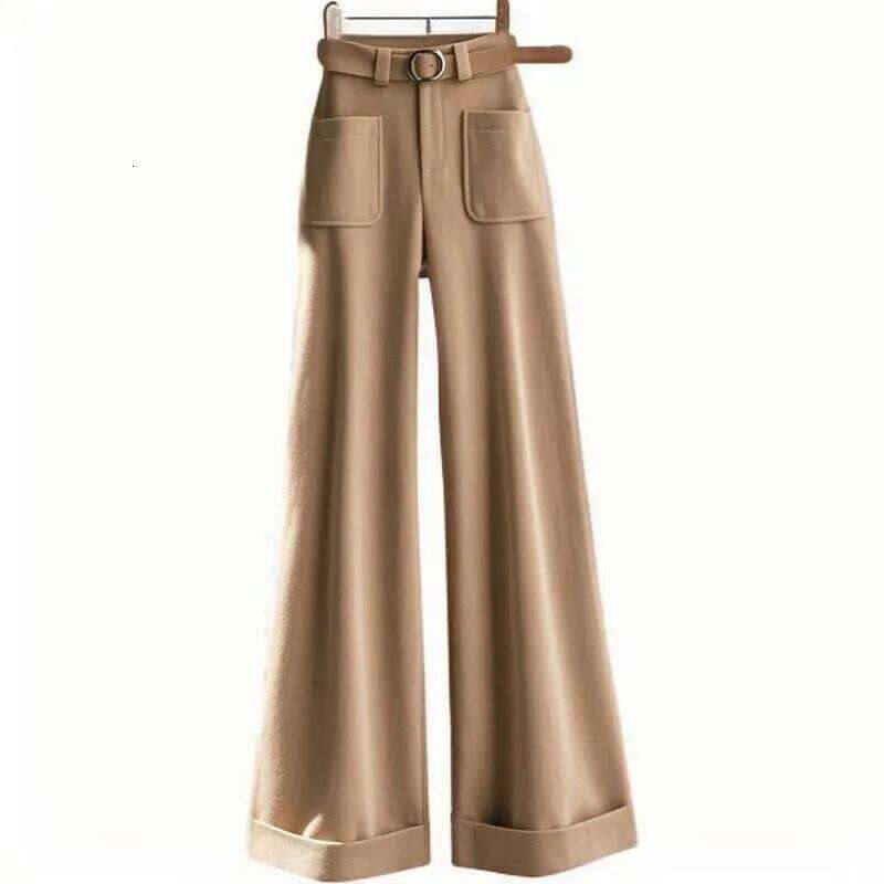 Limiguyue Khaki Pockets Pants Versatile Loose Wide Legs Pant Women Spring Autumn Casual Ankle-Length Trousers Office Lady 666P