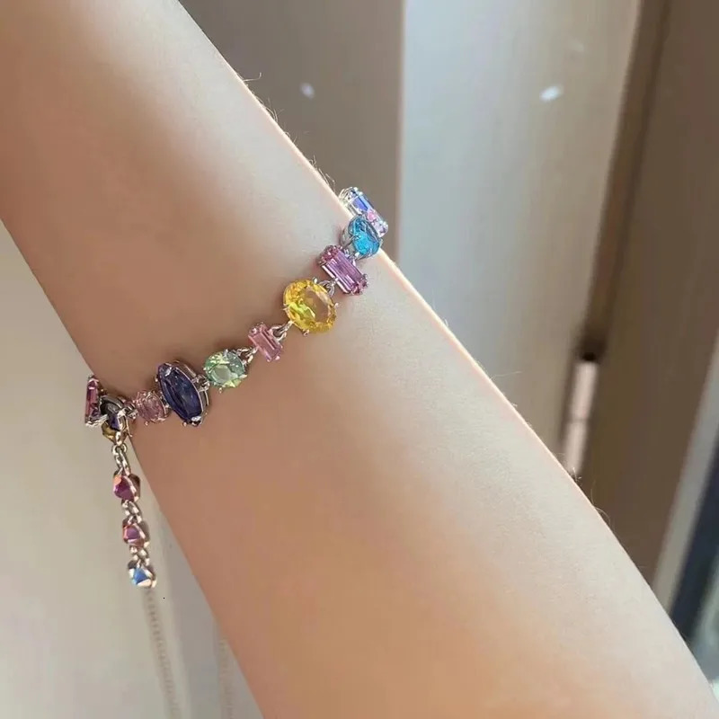 2025 Sparkling Colorful Crystal Bracelets For Women Korean Zircon Metal Chain Bracelet Party Jewelry Valentines Day Gift 250610