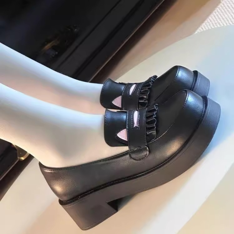 Ddmysports New JK Uniform High Heel Mary Jane Leather Shoes For Women British Style Spring Thick Sole Height Increasing Loafers Outdoor Shoes