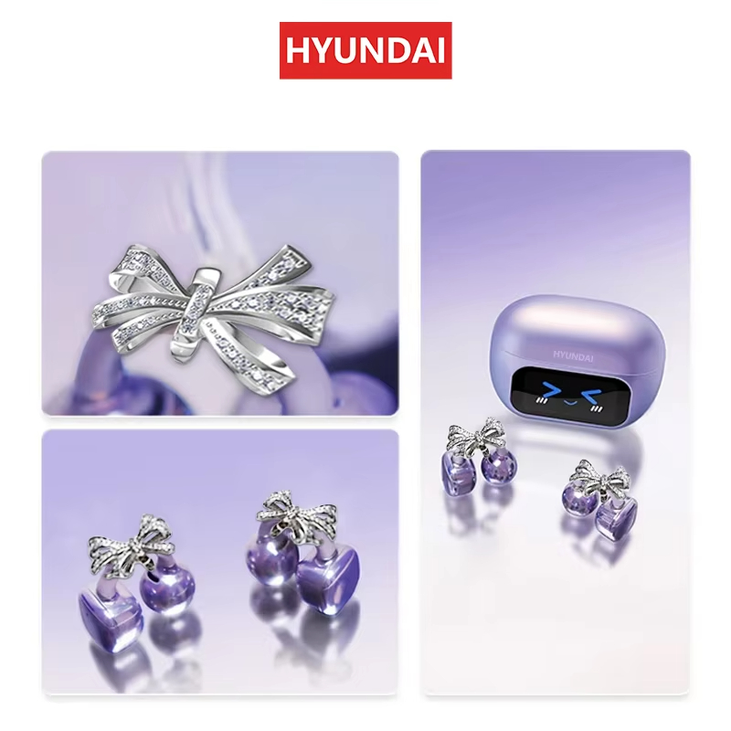 HYUNDAI Top butterfly Headphones Design LCD Full Color Touch Screen Audio Wireless for Music Phone Calls with earrings Bow tie suower C02