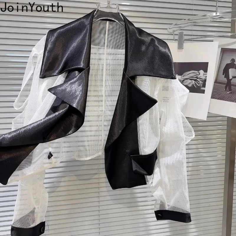 Fashion Coats for Women Y2k Tops Contrast Color Gauze Outerwear Casual See Through Summer Sunscreen Jacket Womens Clothing 250611