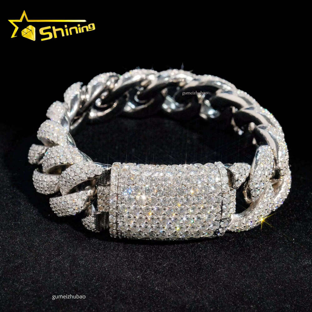 Iced Out Sterling Sier 20mm Solid Heavy Miami Moissanite Hip Hop Jewelry Men Gold Plated Cuban Link Chain Bracelet