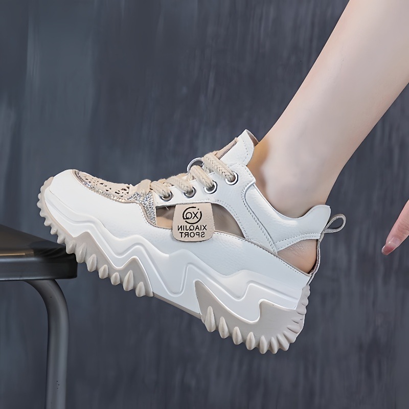 Ddmysports Openwork Sandals Women Spring Summer New Versatile Thick Sole Height Increasing Breathable Casual For Petite Sports Dad Shoes Outdoor Shoes