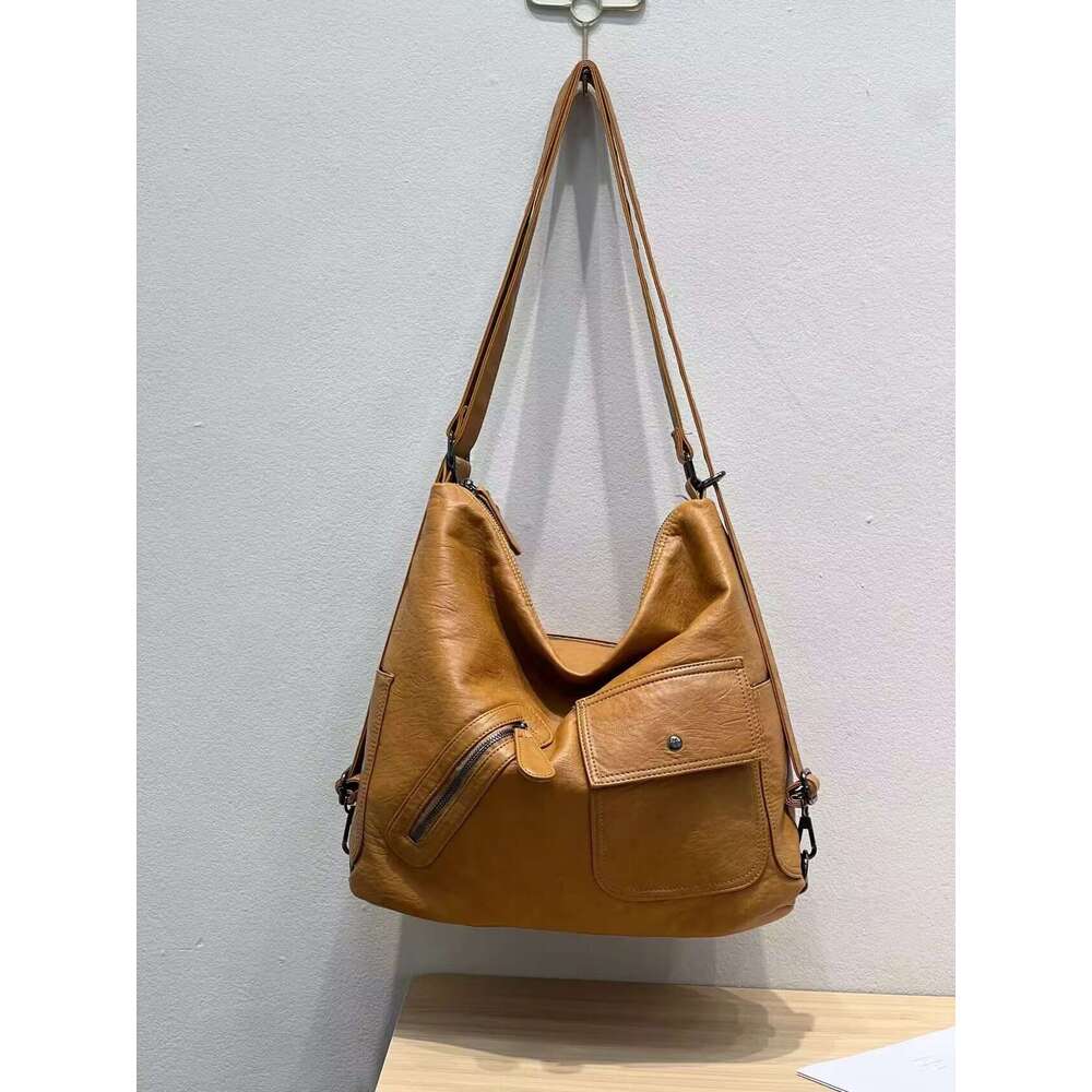 PU Capacity Washed New Women's Trendy Fashion Shoulder Versatile Backpack Soft Leather Crossbody Bag