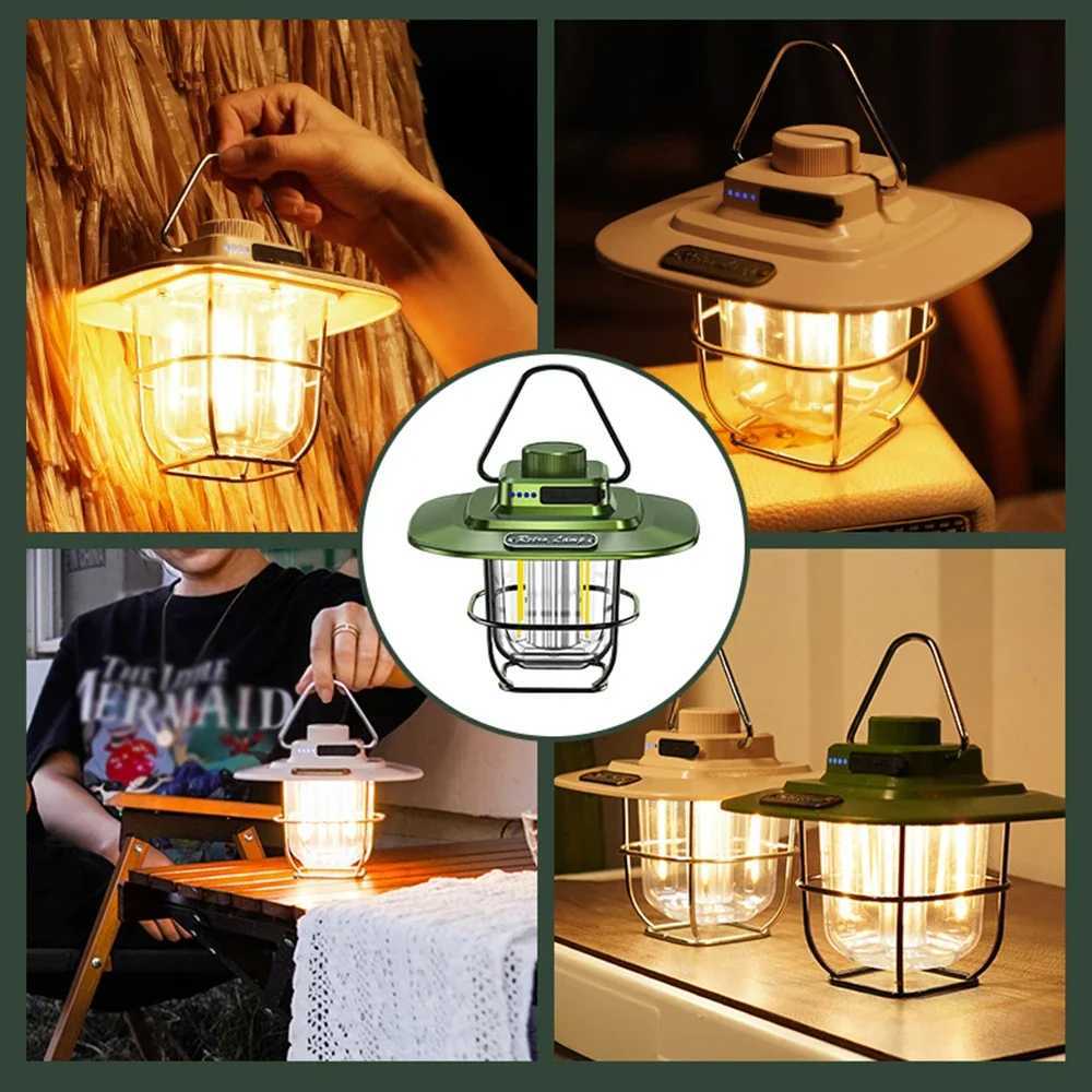 Mini Vintage Metal Hanging Lanterns 2000mAh Portable Camping Lamp USB Rechargeable Waterproof Outdoor Garden Lamp Tent Light W250613