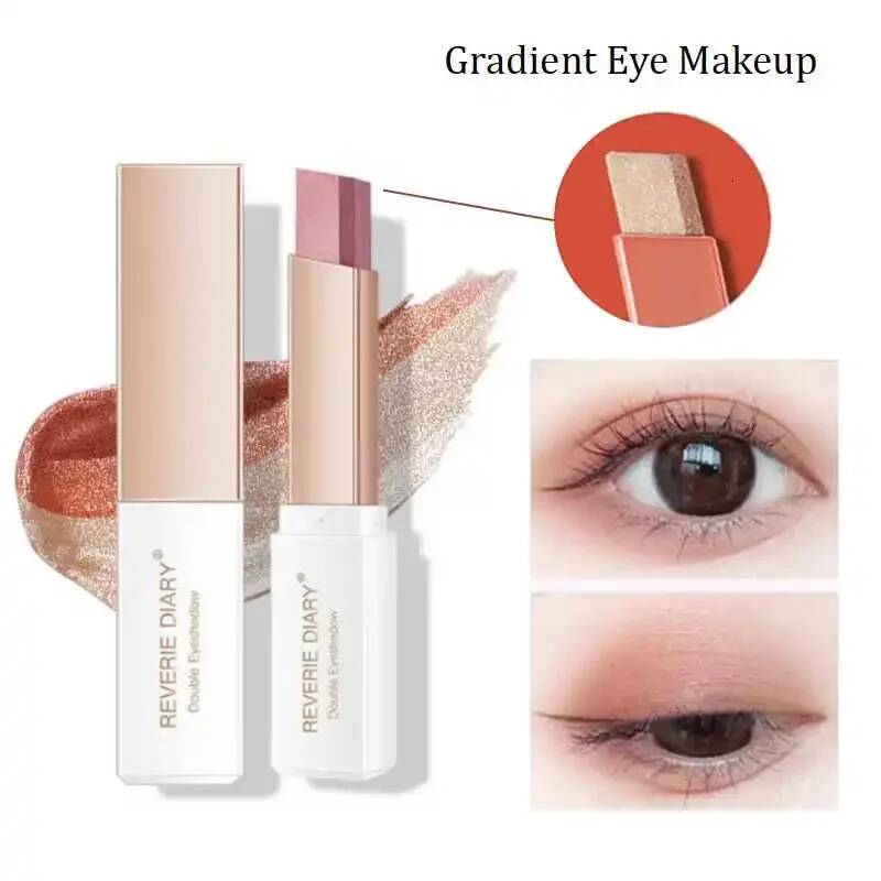 Professional 2 In 1 Double Color Gradient Veet Eye Shadow Stick Lazy Makeup Waterproof Lasting Shimmer Metallic Eyeshadow