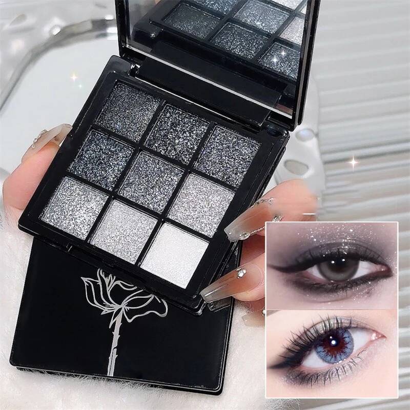 Punk d Black Gray 9 Eyeshadow Makeup Palette Dark Color Pressed Glitter for Eyes Shadow Pigment Powder Cosmetics