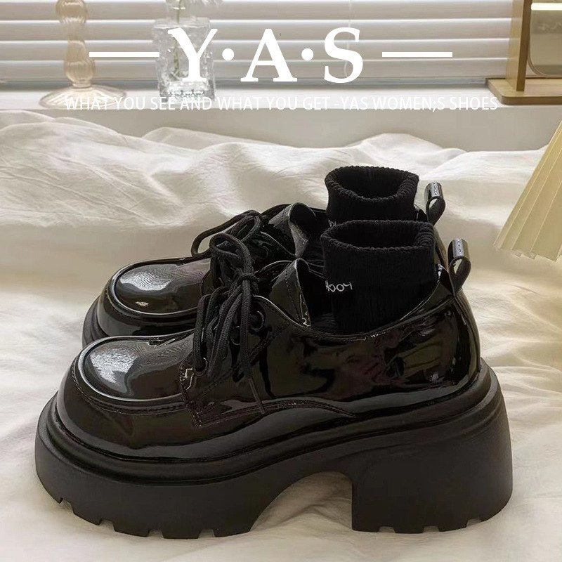 Ddmyoutdoor Black British Style Chunky Heel Lace Up Leather For Women Spring Autumn New JK Height Increasing Mary Jane Commuter Work Shoes Outdoor Sho