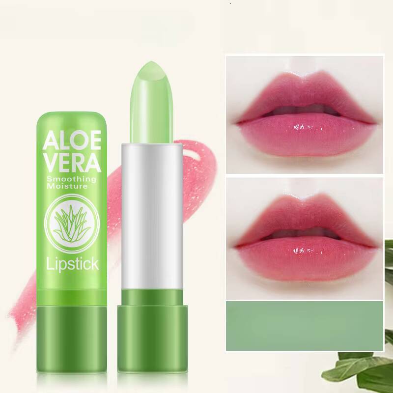1PC Moisture Lip Balm Long-Lasting Natural Aloe Vera Color Mood Changing Long Lasting Moisturizing Lipstick Anti Aging happy