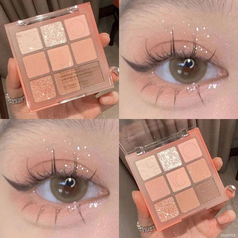 Cream Peach Eyeshadow Palette Sequins Pearlescent Eye Contour Glitter Pigment Shadow Pallete Cute Makeup Beauty Cosmetics
