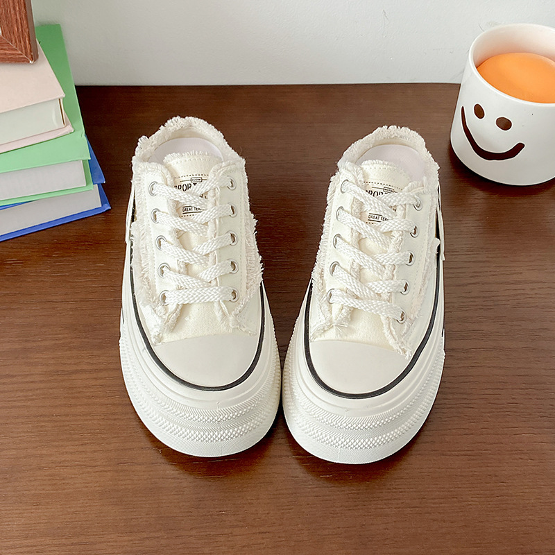 Ddmyoutdoor Women S Summer Outdoor New Canvas Without Heel Versatile Lazy Half Slippers Thick Sole Ins Trend Outdoor Shoes