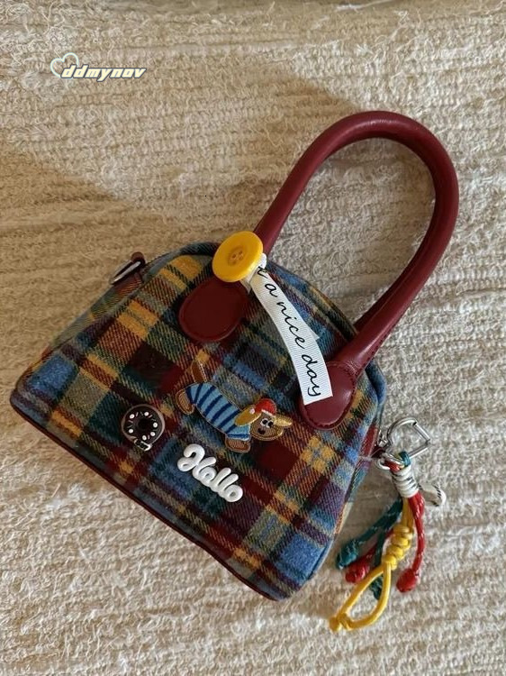 Milad Plaid Handbag for Women Color-Block Dachshund Dog Korean Style Exquisite Handheld Crossbody Bag ddmynov