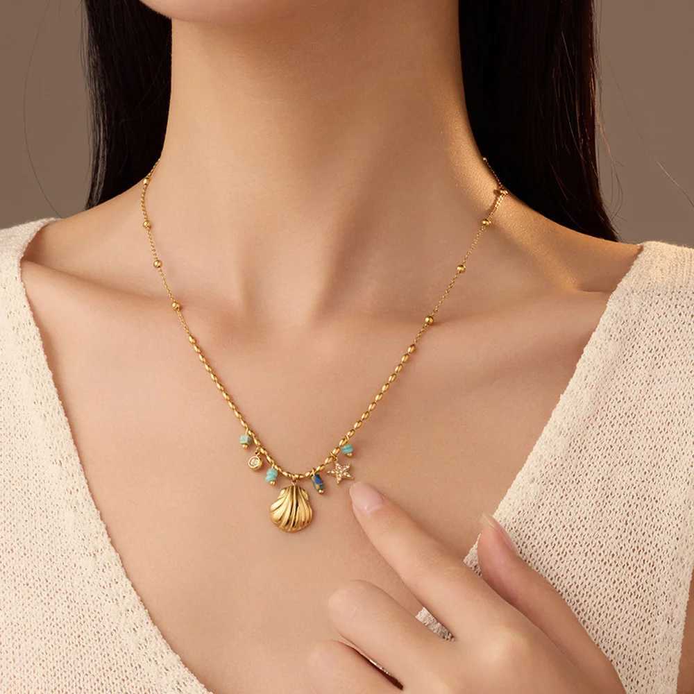 Seakissky Fashion Ocean Style Multi-Pendant Shell Necklace Womens Personality Charm Stainless Steel Gold Plated Jewelry Gifts Z250614