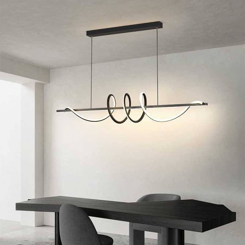 Minimalist Modern Dining Table LED Pendant Lights Linear Wavy Chandelier for Dining Room Living Room Bar Home Decor Hanging Lamp XJ2500613