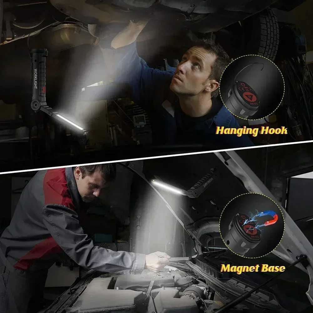 Portable COB LED Work Light - USB Rechargeable Dimmable Flashlight with Magnetic Hook 18650 Battery for Men Home Camping W250613