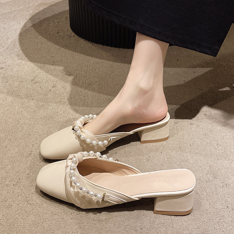 Ddmyoutdoor Spring New Square Toe Slip On Flat Shoes Soft Sole Closed Half Summer Outdoor Slippers For Women Outdoor Shoes