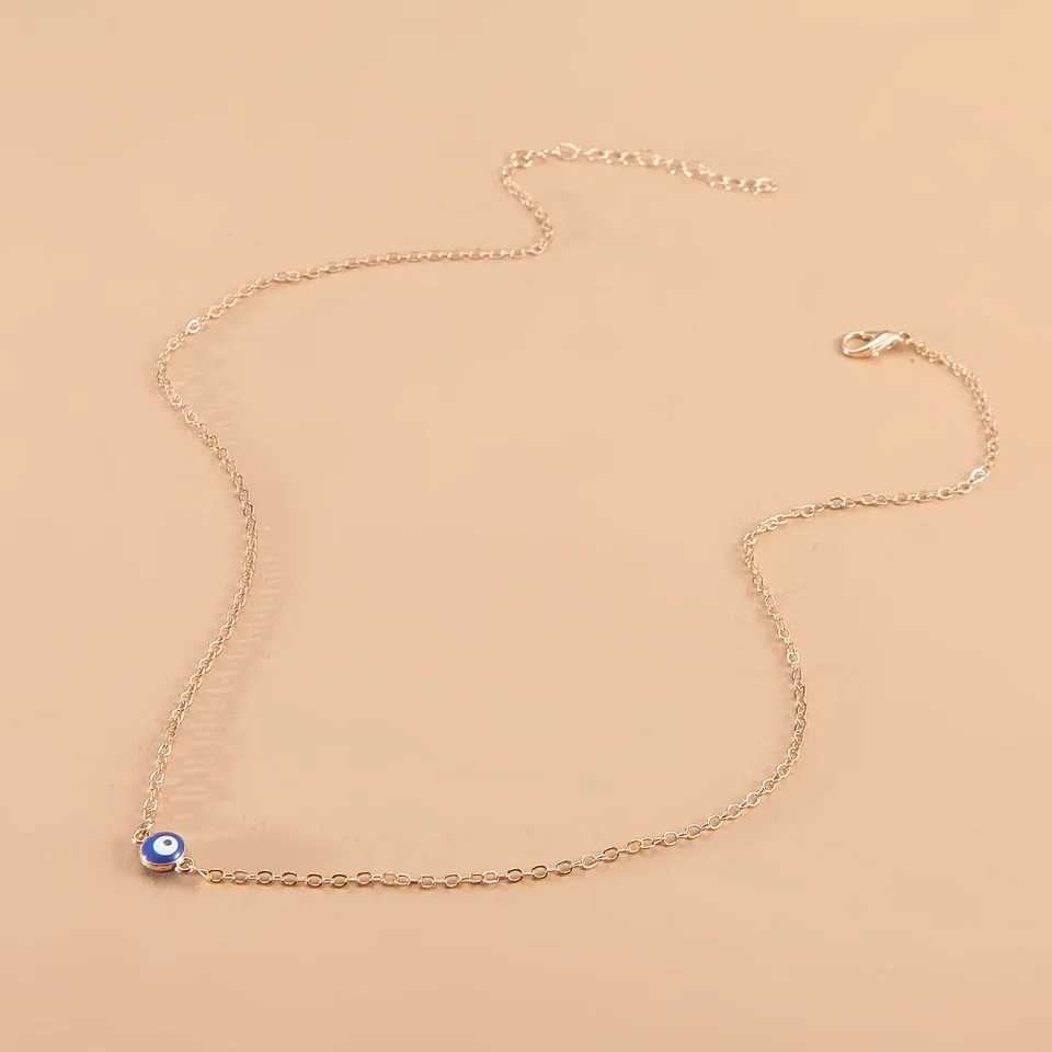 Evil Eyes Deep Sea Blue Pendant Necklace Metal Thin Chain Jewelry Turkey Blue Eyes Ladies Jewelry Gift Z250614