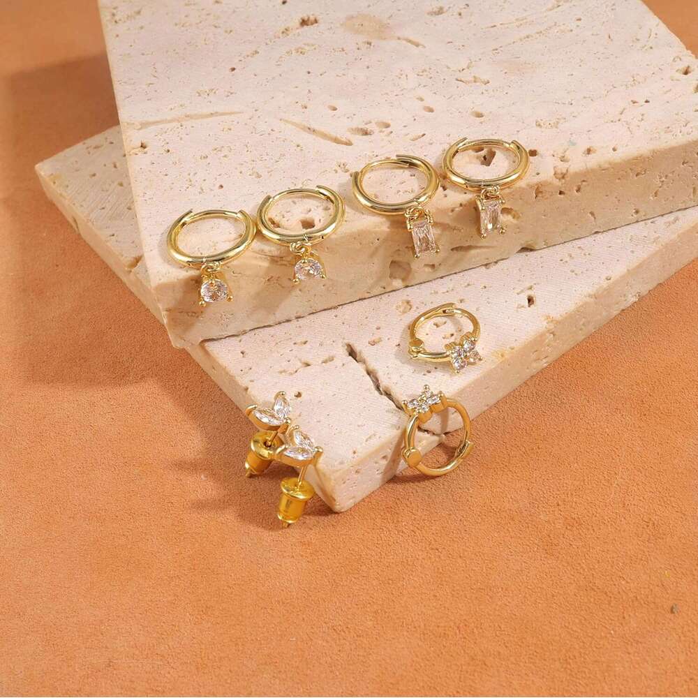 ty Stud 14K Gold Plated CZ Hie Hoop Set Small Dangle Earrings Cute Cartilage Earring Sets for Multiple Piercing Jewelry Gifts