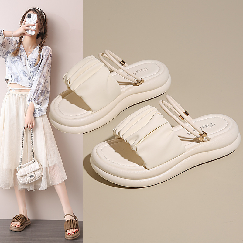 Ddmyoutdoor Stepping On Clouds Sandals For Women Summer New Fairy Style Thick Sole Two Way Wear Soft Beach Half Slippers Outdoor Shoes