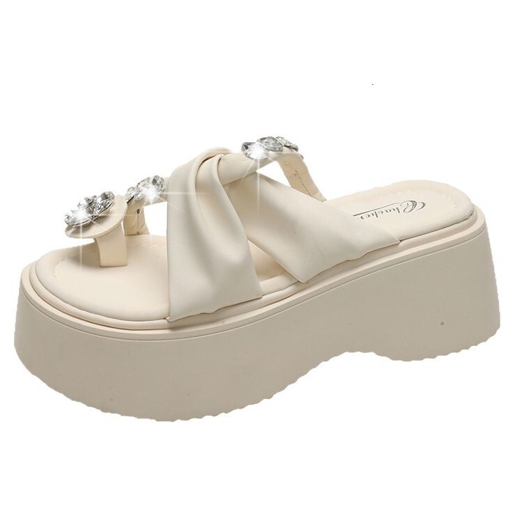 Ddmyoutdoor Rhinestone Toe Ring For Women Summer Outdoor New Fairy Style Height Increasing Thick Sole Beach Dress Sandals Outdoor Shoes