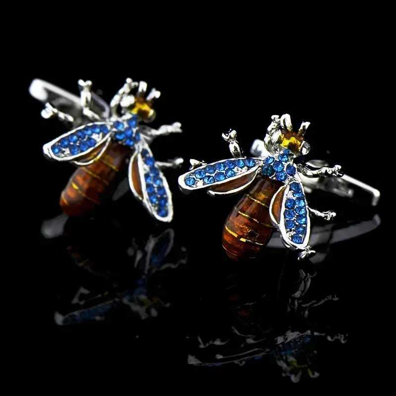 Bee Cufflinks High-grade Mens Daily Trendy Personality Accessories Blue Crystal Enamel French Shirts Business Cuff Links Gifts XJ250614