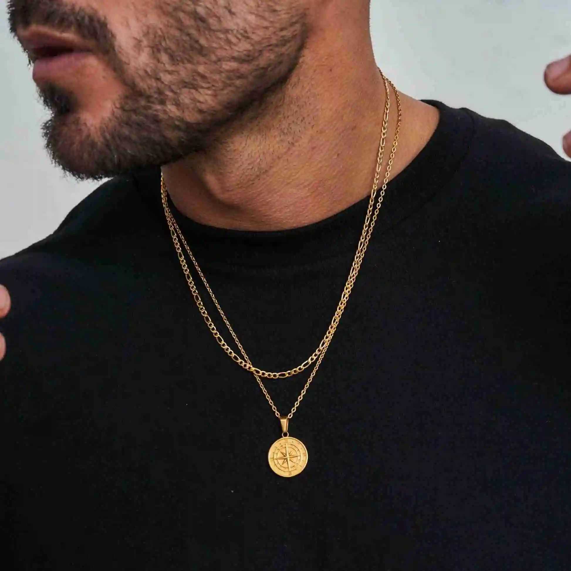 Vnox Compass Necklaces for Men Layering Stacked Cuban Figaro Chain Necklaces Casual Sailing Holiday Stainless Steel Boy Collar Z250614
