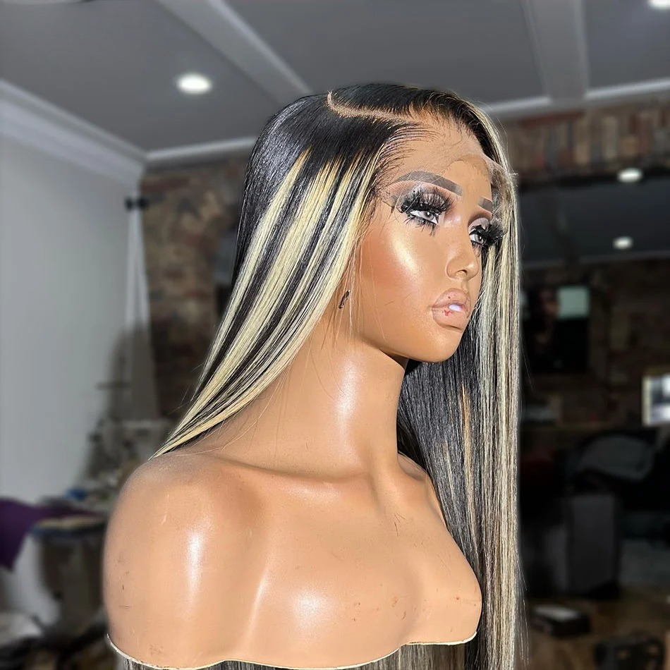 613 with Black Highlights Transparent 13x6 Lace Front Wig Human Hair Straight Wigs 13x4 Lace Frontal Wigs for Women Preplucked Synthetic For Women