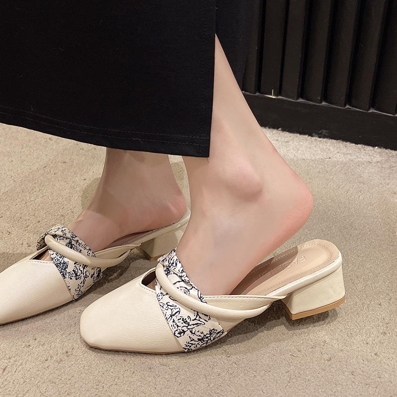 Ddmyoutdoor Spring New Square Toe Slip On Flat Shoes Soft Sole Closed Half Summer Outdoor Slippers For Women Outdoor Shoes