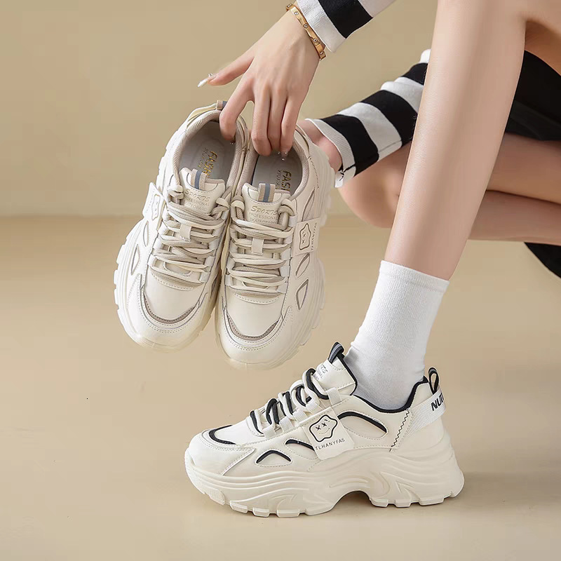 Ddmysports Women S Cushioning Sneakers Summer Leather Breathable Casual Thick Sole Slimming Small Size Dad Shoes Outdoor Shoes