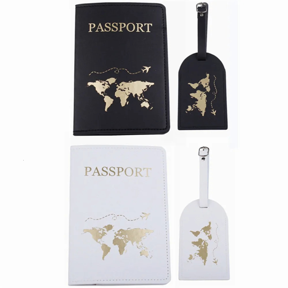 4PCS a Set Solid Map Passport Cover Luggage Tag Couple wedding Case set Letter Travel Holder Cover 250614