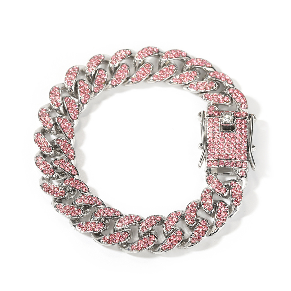 Fashionable and versatile pink diamond alloy bracelet simple geometric heart bracelet womens new cool trendy hip-hop bracelet Bling Hip Hop Rapper Jew