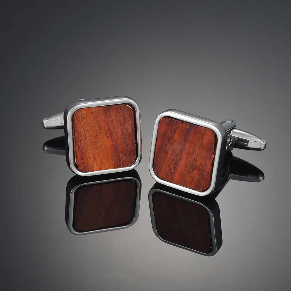 Novelty Luxury Quality Copper CaRBon Fibe/ Red Wood/Crystal Cufflinks Design for mens French suit accESSories gemelosXJ250614