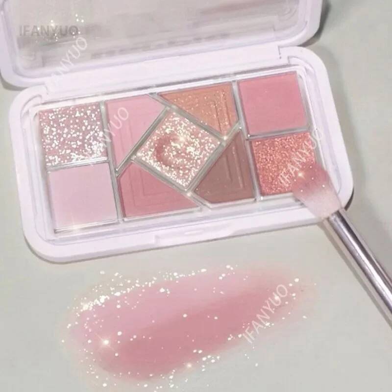 Nine-Color Eyeshadow Palette Blush Highlight Makeup Pearly Highgloss Shimmer Pink Brown Earth Color Fine Sequins Eye Shadow