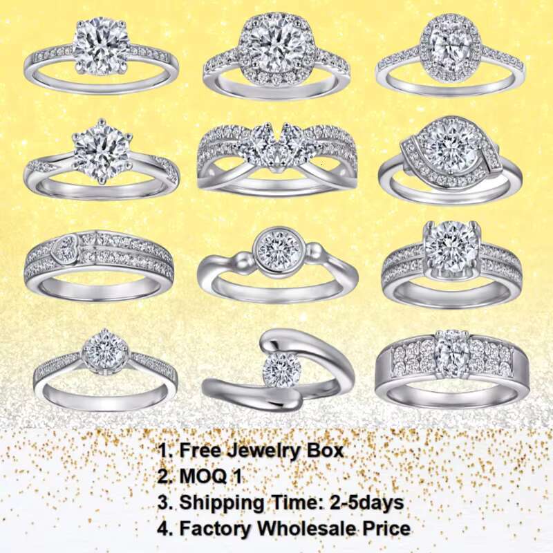 Moissanite Rings Womens Engagement 925 Sterling SilverWedding Six Claws 1CT 2CT 3CT 5CT VVS Round Brilliant Moissanite Ring