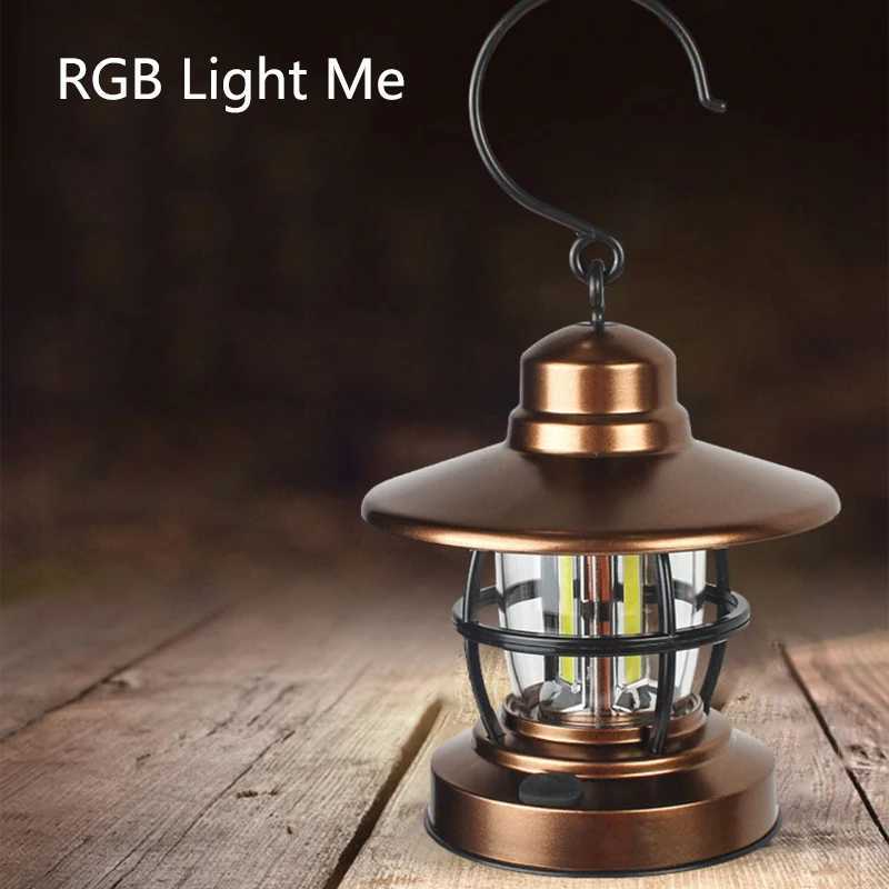 Vintage Camping Lantern Lamp Outdoor Mountaineering Camping Portable Lighting Lanterns Battery-powered LED Hang Tent Light W250613