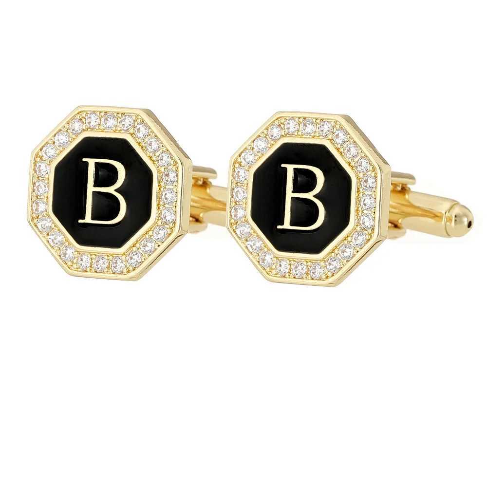 Rendy 26-Letter Rhinestone Cufflinks for Men Business Suit Shirt Cuff Links Gold Color Wedding Party Jewelry High Quality XJ250614