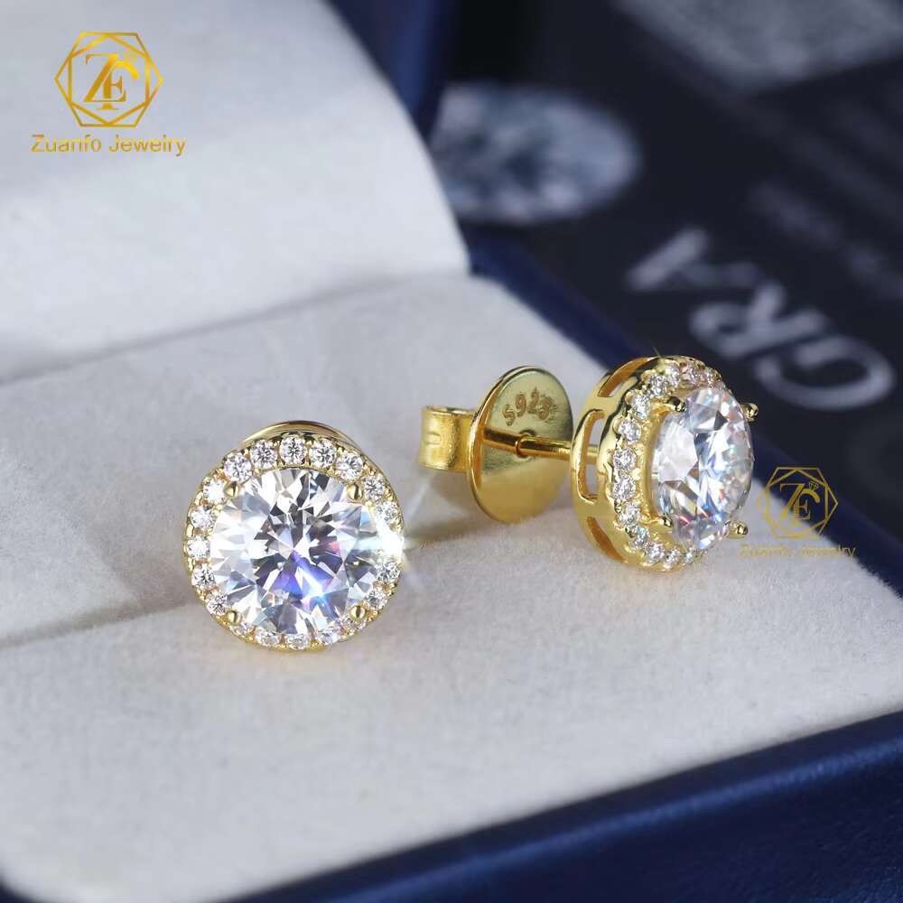 Wholesale Options Available Fine Luxury 925 Sterling Silver 5mm 6.5mm 8mm Moissanite Halo Earrings