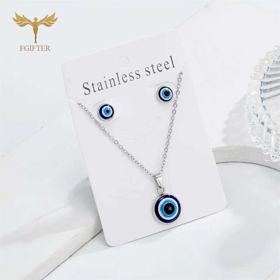 Turkey Evil Eye Jewelry Set Blue Resin Eye Pendant Necklace Stud Earrings for Women Girls Accessories Lucky Amulet Small Gifts Z250614