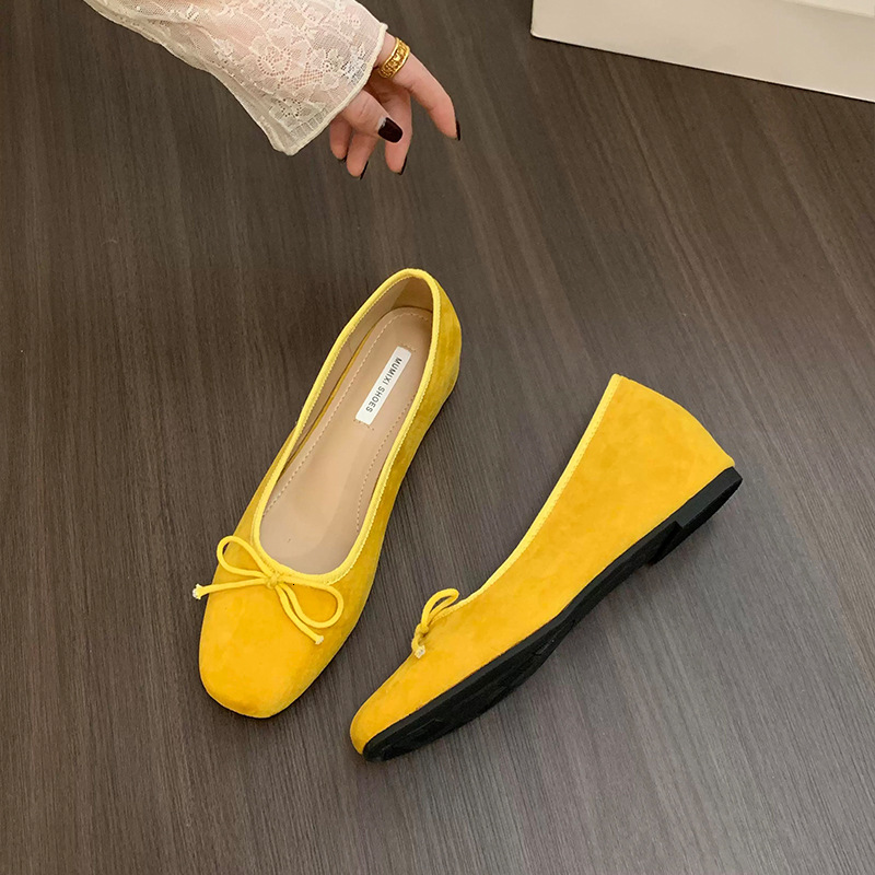 Ddmyoutdoor French Style Hidden Wedge Suede Ballet Flats For Women New Spring And Autumn Red Bow Evening Shoes Outdoor Shoes