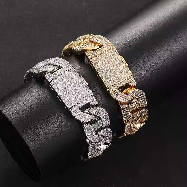 7 Inch Round Cut Moissanite Diamond Hip Hop Bracelet for Woman Iced Out 10K Gold Silver Plated Premium Quality Fashion Jewelry