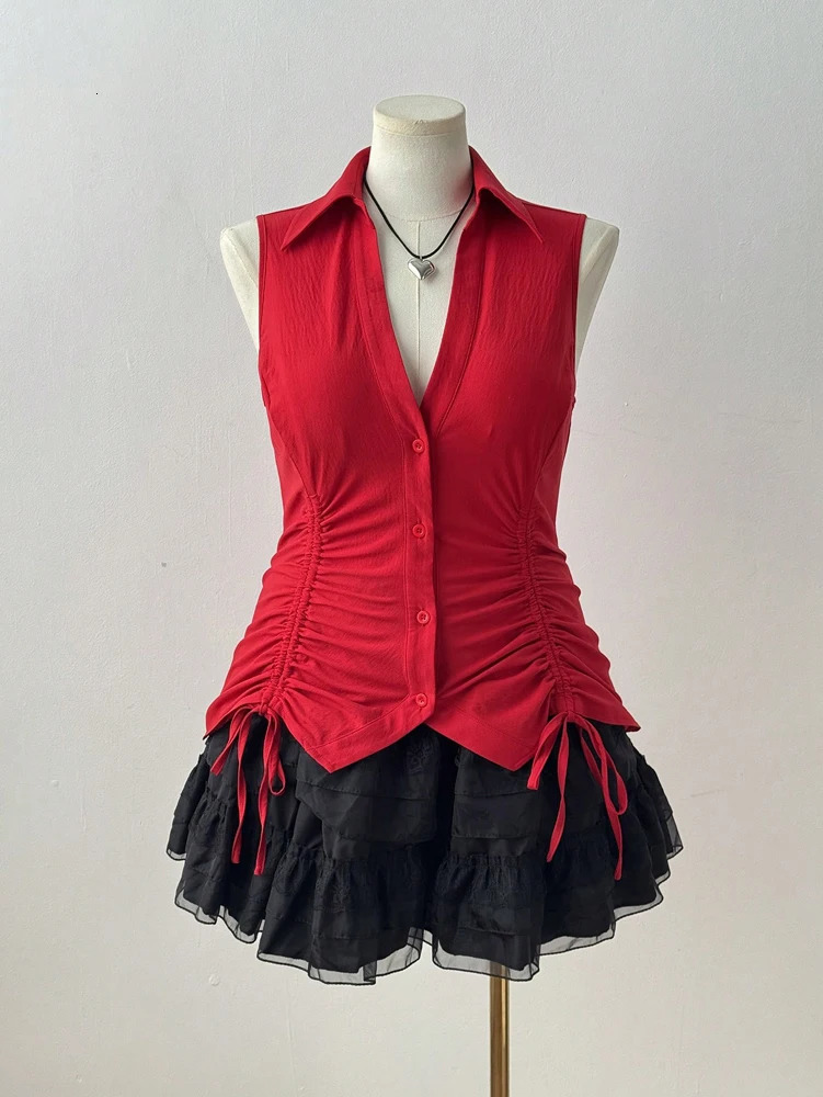 Plus Size Summer Womens Big Music Festival Tie Bow Slim Sleeveless Shirt Polyester Material 250614