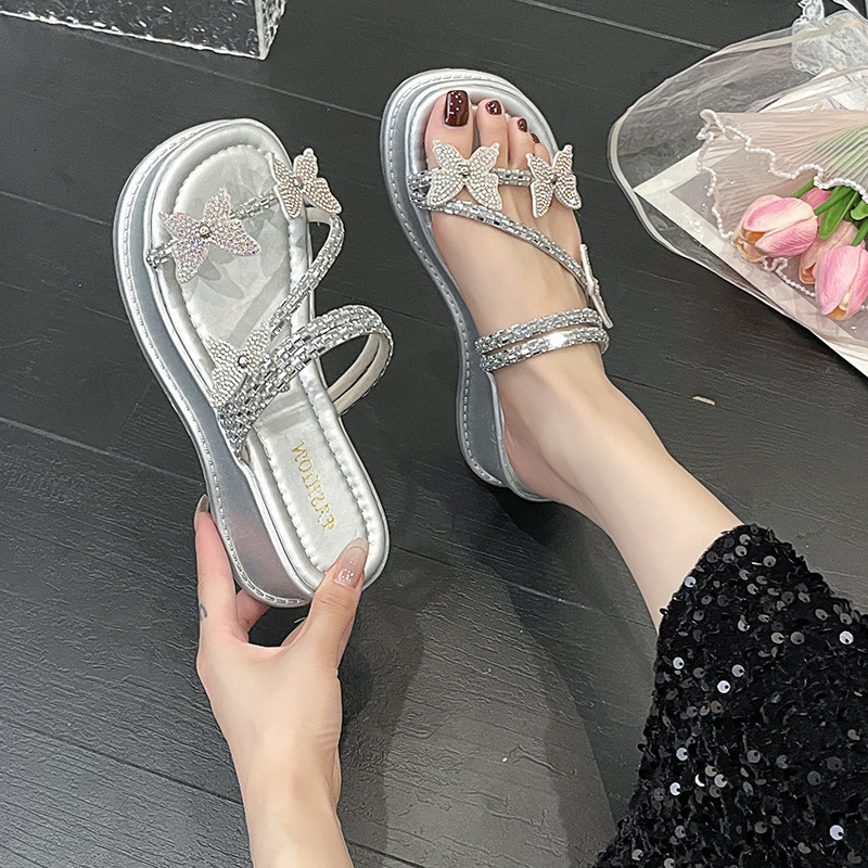 Ddmyoutdoor Fashion Fairy Style With Dress Platform Thick Sole Slippers Summer New High End Outdoor Rhinestone Sandals For Women Outdoor Shoes