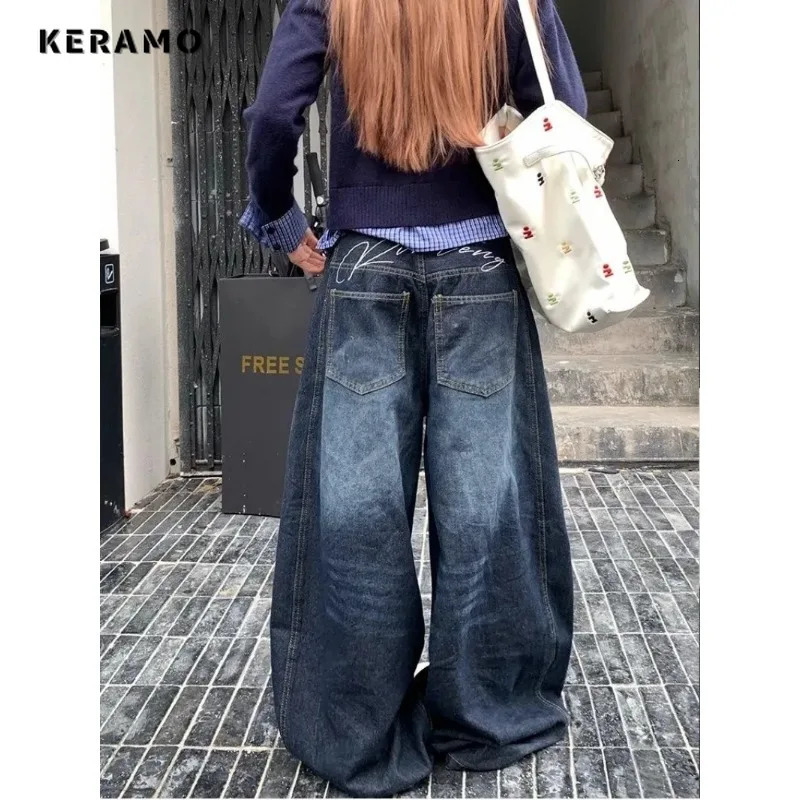 American Vintage Water Washed Machete Jeans Female Y2K Streetwear Fashion Girl Trend Hip Hop Baggy Wide Leg Mop Pants 250612