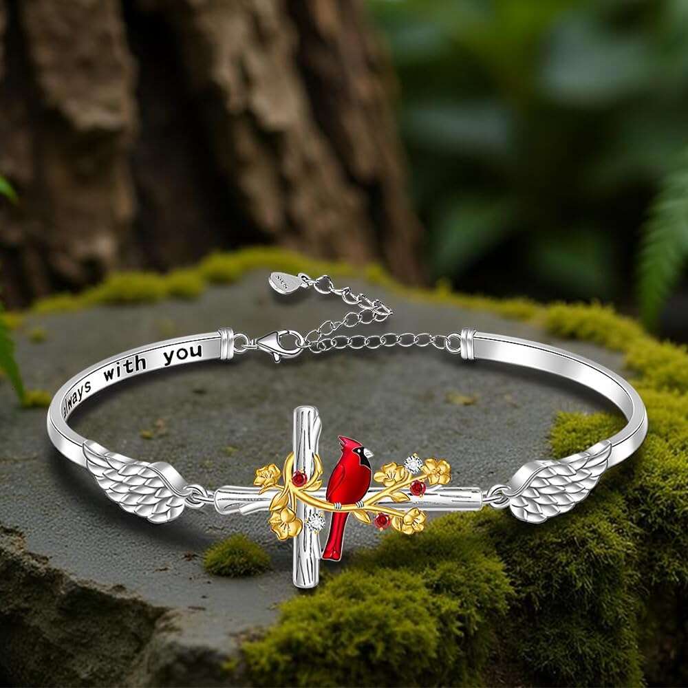 Red Gifts Cross Cardinal Bracelet for Women Sterling Sier Heart Angel Wing Bracelets Memorial Sympathy Charms Bird Christmas Jewelry