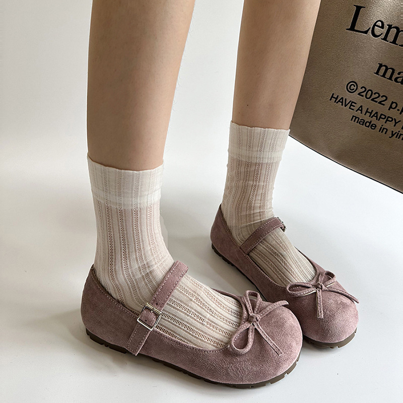 Ddmysports Spring New Flat Mary Jane With Bowknot For Women French Round Toe Ballet Style Single Shoes Outdoor Shoes