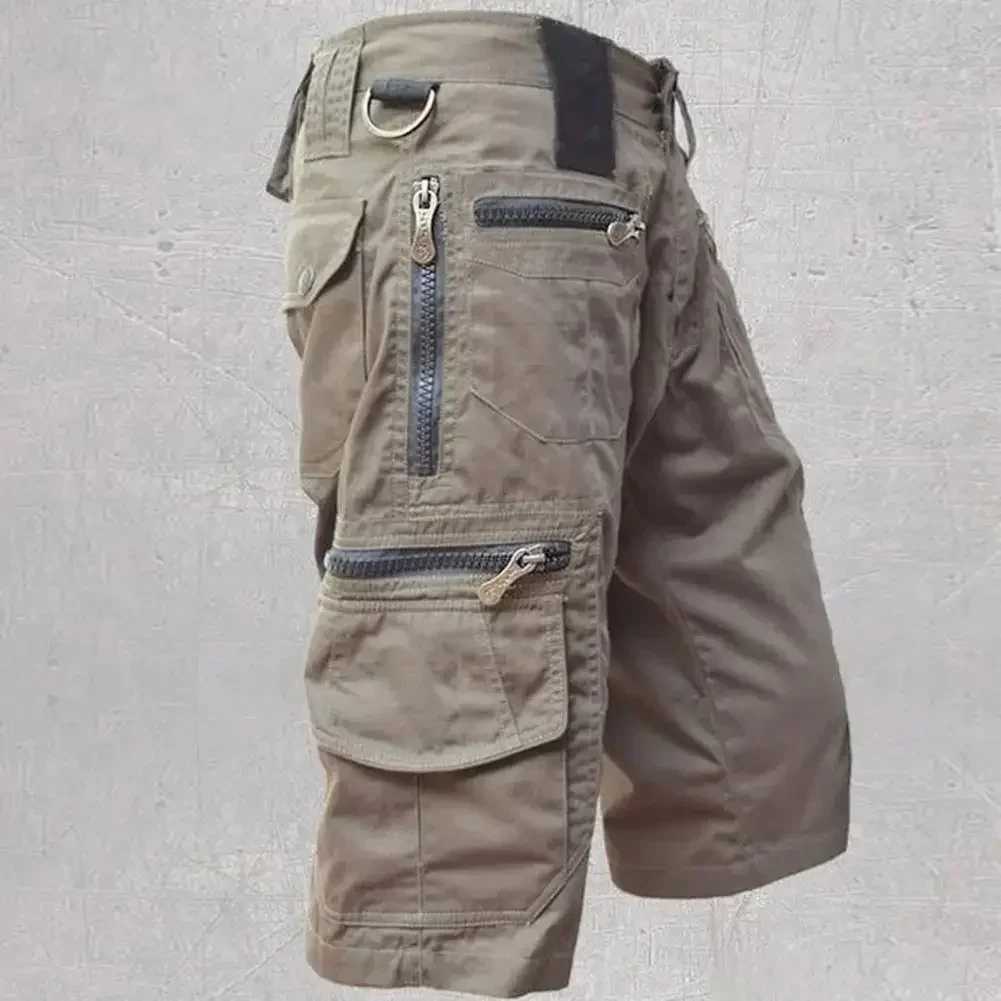 Mens Shorts Jogging Shorts Solid Color Multi-Pocket Summer Casual Straight Cargo Shorts Men Shorts W250614