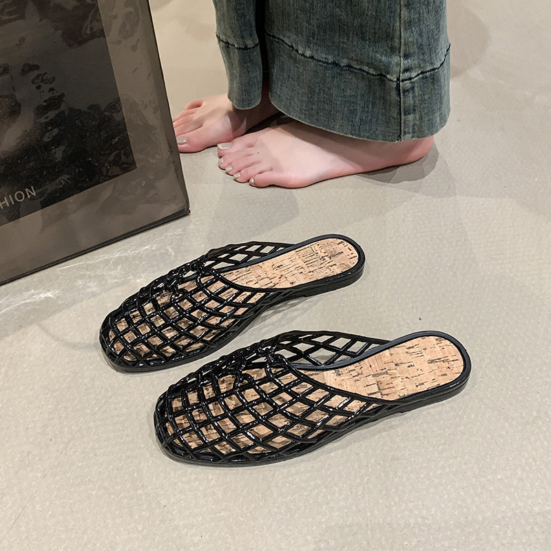 Ddmyoutdoor Ddmyoutdoor Summer New Style Woven Mesh Slippers Hollow Transparent Jelly Shoes Women Flat Outdoor Closed Toe Beach Clogs Outdoor Shoes