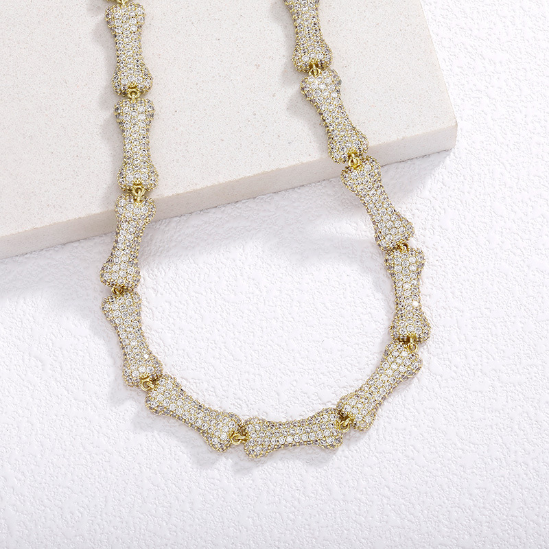 9mm Fine Quality Hip Hop Bone Charms Necklace Bracelet Jewelry Set Full Cz Zircon Neck Chains Personalized Mens And Womens Rapper Halloween Gifts Neck