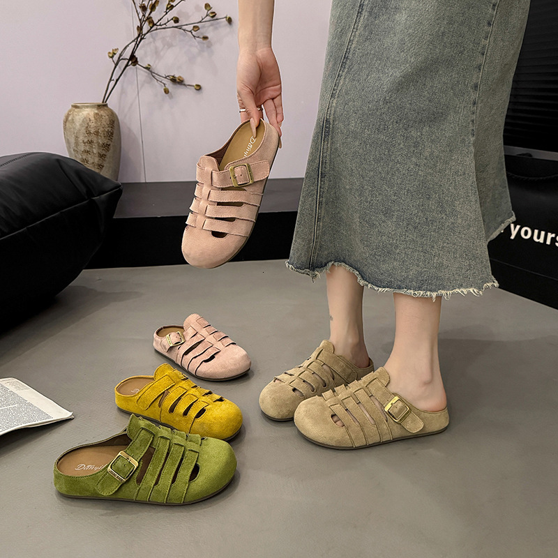 Ddmyoutdoor Baotou Half Slippers For Women Summer Outdoor New Woven Hollow Breathable Comfortable Flat Lazy Sandals Outdoor Shoes